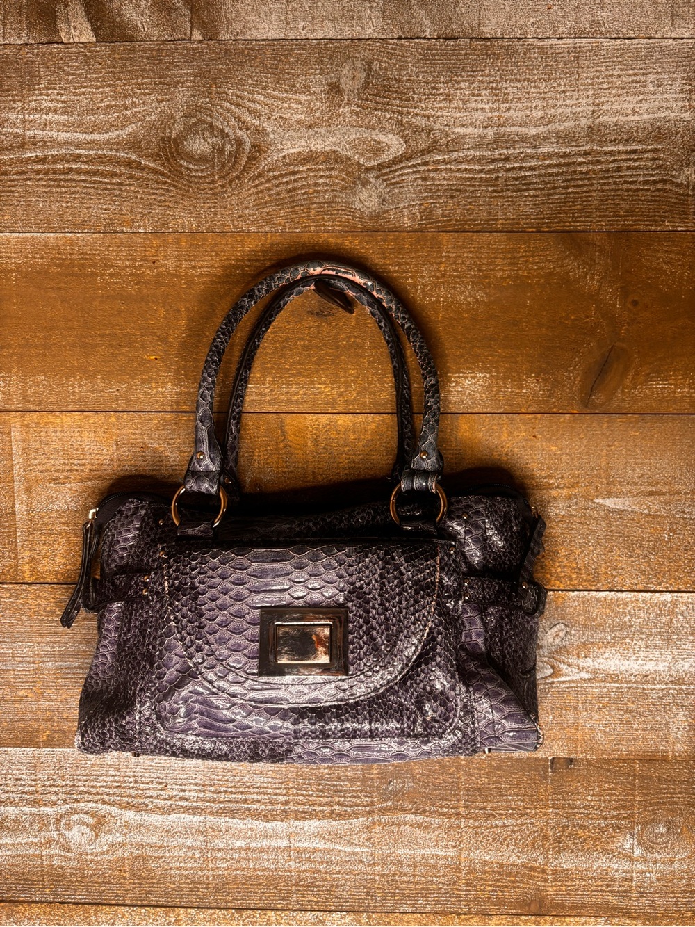 Butterfly brand vintage Y2k Purple snakeskin croc Satchel shoulder buckle Bag